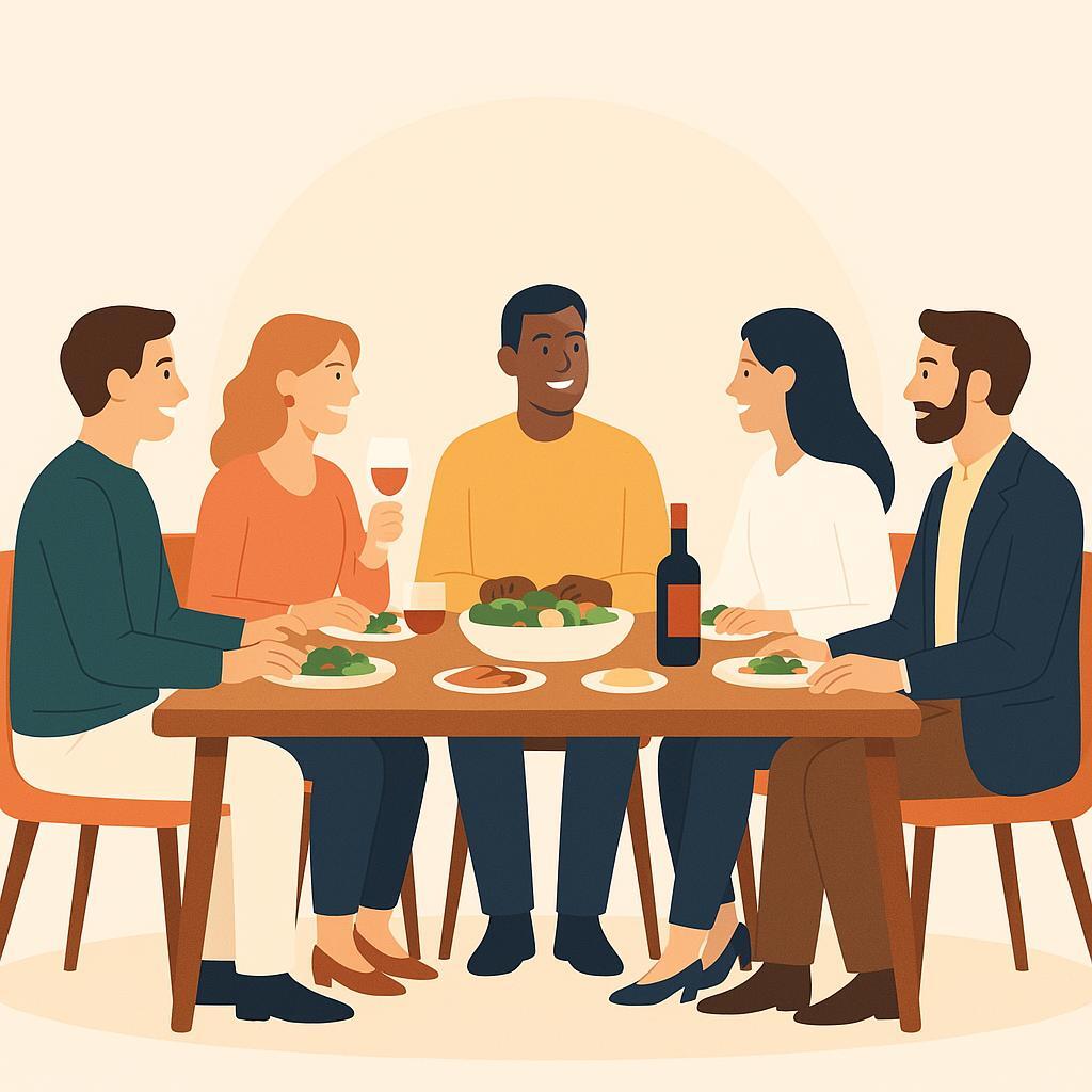 Illustration de personnes réunies autour d'une table