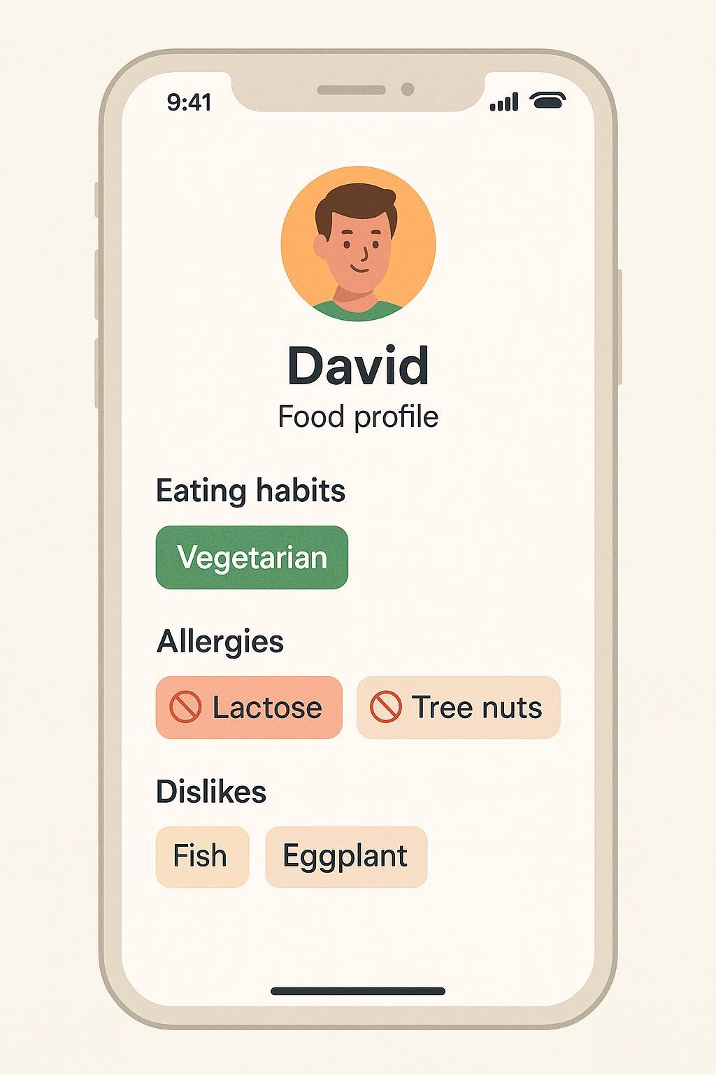 Exemple de profil utilisateur dans l'application Menzia